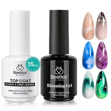 Beetles Nail Blooming Gel and Top Coat No Wipe Gel Nail Polish Set 2 Pcs 15Ml Up