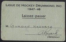 1947-48 Ligue de Hockey Drummond Season Pass Drummondville Voltigeurs CHL