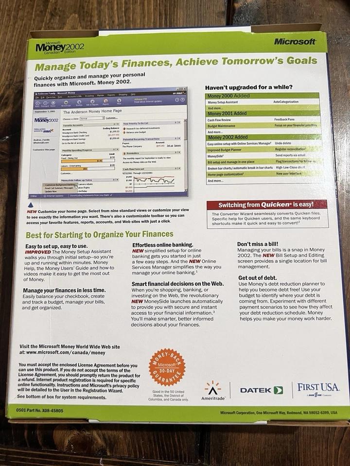 Microsoft Money 2002 edición canadiense para software Windows PC CD-R Foto 2 de 4
