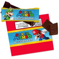 Super Mario Party Supplies - Small Candy Bar Wrapper Sheets (4) on sale Super Mario Party Supplies - Small Candy Bar Wrapper Sheets (4) on sale