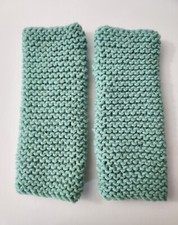 Hand Knitted Fingerless Wrist Warmers Gloves Light Green Thumb Hole