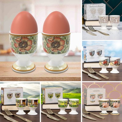 2 Stück Keramik Eierbecher weich hart gekochte Eier Halter Ständer Frühstück Servierbecher