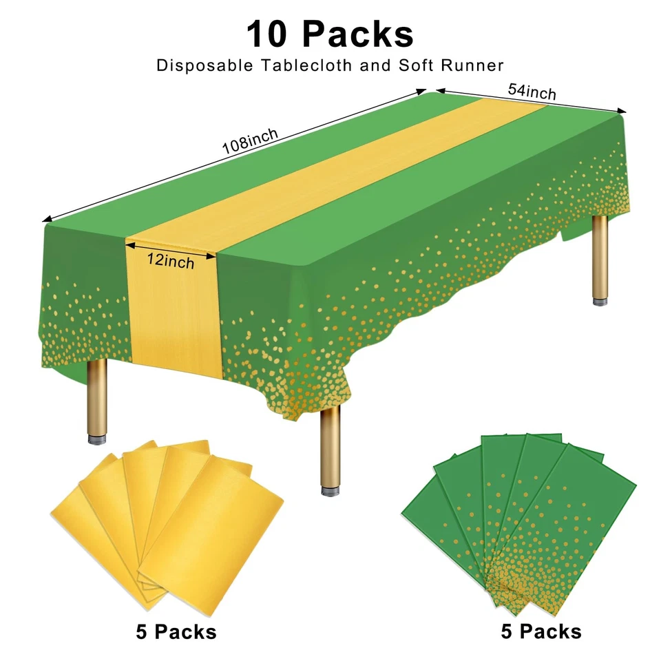 10 Packs Plastic Table Cloth Disposable and Satin Table Runner, Green Disposa... - Image 2 of 4