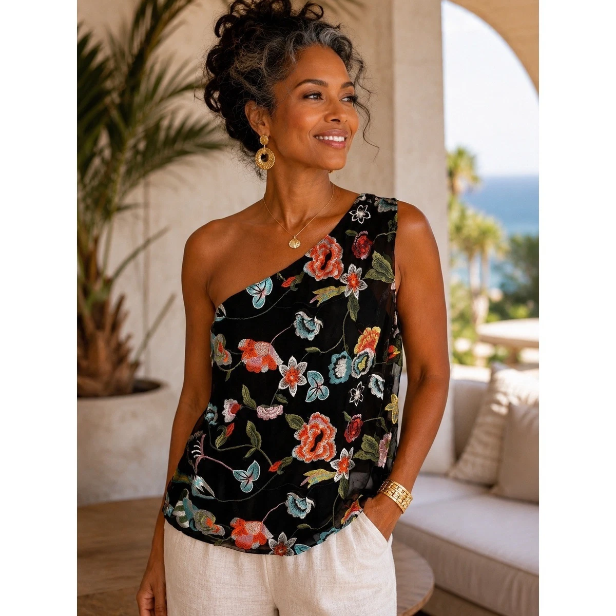 One Shoulder Flower Tops for Women for sale | eBay