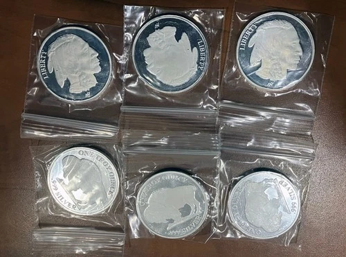 6 pcs 1 TROY OUNCE .999 SILVER ROUND BULLION COIN BUFFALO INDIAN HEAD DESIGN