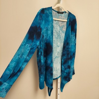 Colleen Lopez Blue Marble Tie Dye Open Front Tie Cardigan XL Transitional Layer