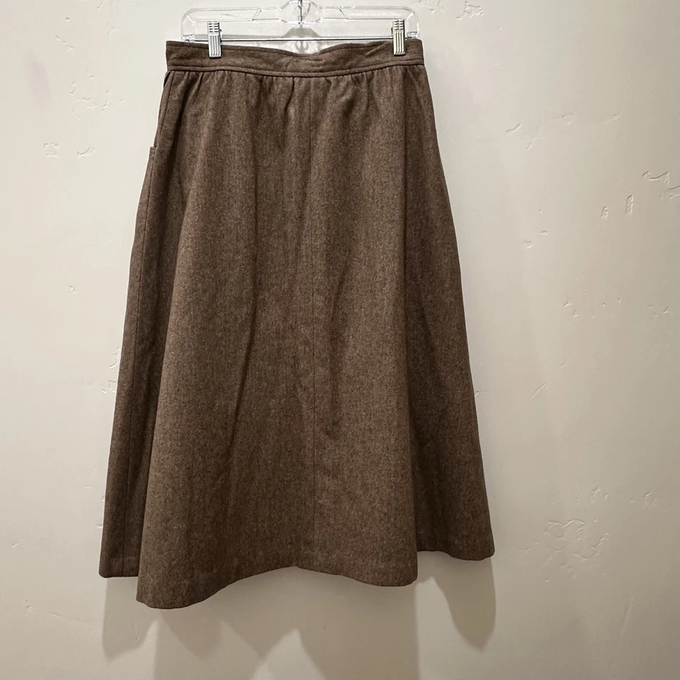 Falda Vintage Mezcla Lana Talla 14 Cintura Años 70 Taupe Estilo Envolvente Falda con Bolsillos Foto 3 de 4