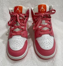 Nike Air Jordan 1 Mid Pink/White Youth Size 5Y Orange check mark