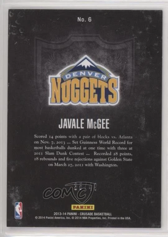 2013-14 Panini Crusade Crusade Purple /49 JaVale McGee #6 - Image 2 of 2