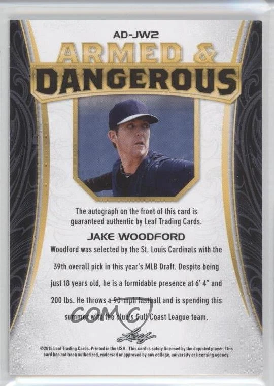 2015 Leaf Ultimate Draft Silver Etched Foil /25 Jake Woodford #AD-JW2 Auto - Image 2 of 2