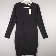 Michael Kors Size L Long Sleeve Ruched Bodycon Dress Black LBD Evening Sate NWT