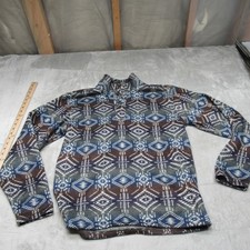 Ariat Aztec Sweater Mens Small Blue Jetty Gray Southwestern Fleece 1/4 Button