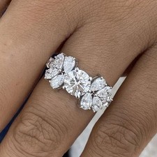 Cluster Hochzeit Verlobungsring 3Kt Oval Diamant 14 Karat Weißgold-Finish Gr 54