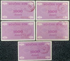 Bosnia, 5x1000 dinara, the third provisional issue, Pick 50, illegible stamps
