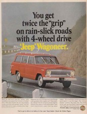 1966 Jeep Wagoneer: Twice the Grip, Rain Slick Roads Vintage Print Ad