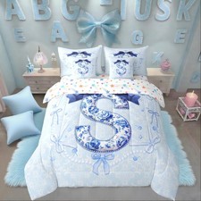 7Pcs Cute Blue Bow Queen Bedding Sets Preppy Coquette Bows Comforter Set with...
