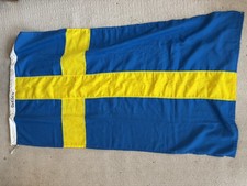 Large Vintage Cotton Sweden Flag Sewn Old Cloth Swedish Textile Art Scandinavian