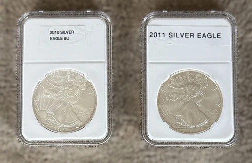LOT OF TWO (2) AMERICAN SILVER EAGLES | 2010 & 2011 | .999 FINE SILVER
