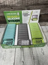 28 NEW Gosili Reusable Silicone Straws SEA,CHARCOAL,LIME travel size