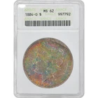 1884-O $1 Morgan Silver Dollar Old ANACS Soapbox MS62 - Gorgeous Rainbow Toning
