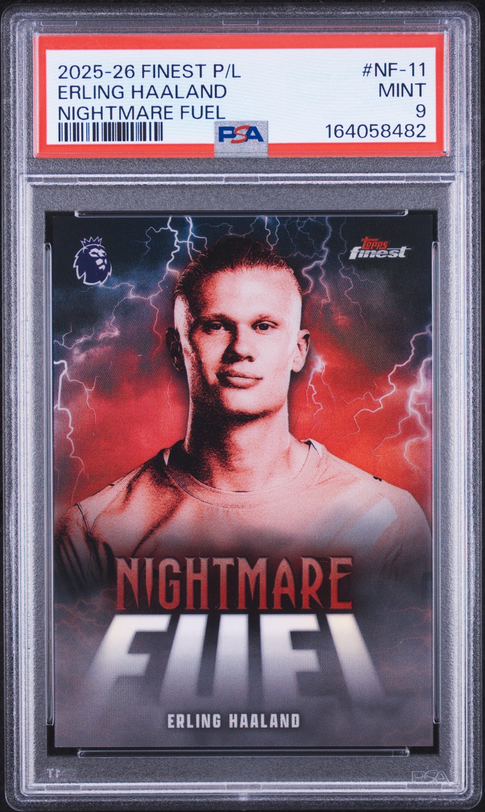 2025-2026 TOPPS FINEST PREMIER LEAGUE NIGHTMARE FUEL #NF-11 ERLING HAALAND PSA 9