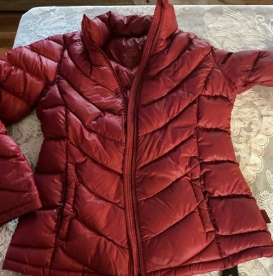 Calvin Klein Packable Premium Down Quilted Red Womens Full Zip Puffer Jacket S
