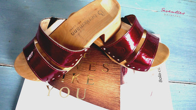 BERKEMANN Retro Holz Clogs Pantolette Leder Original 70er Kirsch-Rot Vintage 37
