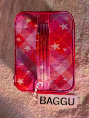 BAGGU small cosmetic case /  makeup bag - Pink Star Plaid