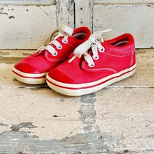 Vintage Toddler  s Red Canvas Tennis Shoes Oxford-style Sneakers Size 5.5