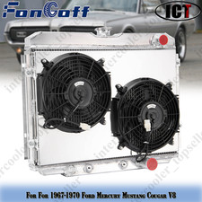 3-Row Aluminum Radiator+Shroud Fan For 1967-1970 Ford Mercury Mustang Cougar V8