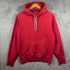 Polo Ralph Lauren Pullover Hoodie Men Size Small Bright Red Distressed Preppy