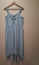 Womens XL Blue Ditsy Floral Milkmaid Dress High Low Cottagecore Coquette Summer