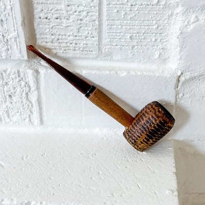 Vintage Corn Cob Tobacco Pipe Bent Apple Style Amber Stem Rustic Carved Wood