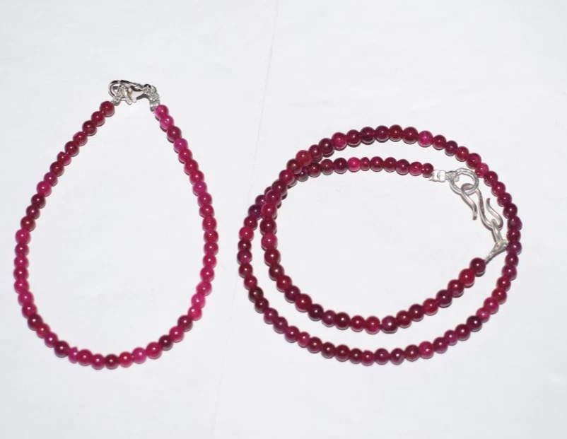 Ruby Dyed Gemstone 925 Sterling Silver 8" String Bracelets 22" String Necklace - Image 3 of 4