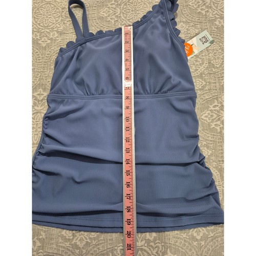 Charmo Womens Blue Ribbed One Shoulder Scallop Tankini High Waist Bottom Set M - Picture 2 of 7