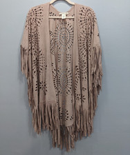 Do Everything In Love Boho Festival Poncho Fringe Kimono Shaw Faux Suede One Sz