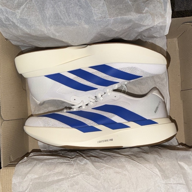 adidas adizero Evo SL M Men's Running Shoes White Blue Mesh Breathable Size 10