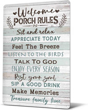 Welcome Porch Rules Tin Sign,Vintage Patio Wall Art Decor,Outdoor Rustic Farmhou