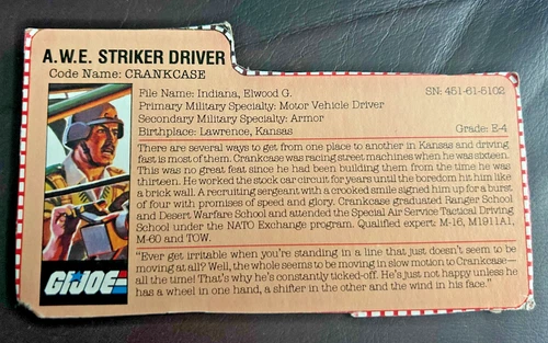 GI JOE: A.W.E. STRIKER DRIVER  (FILE CARD) (CRANKCASE)