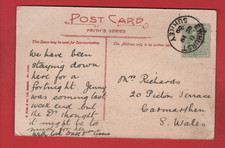 Ewhurst Surrey postmark 1909 Pitch Hill PC Mrs Richards Carmarthen Frith