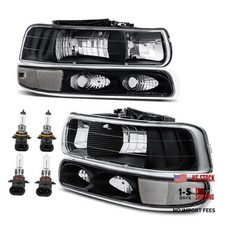 Headlight Assembly Front Lamp Compatible with 1999 Black/Clear/Clear With Bulb
