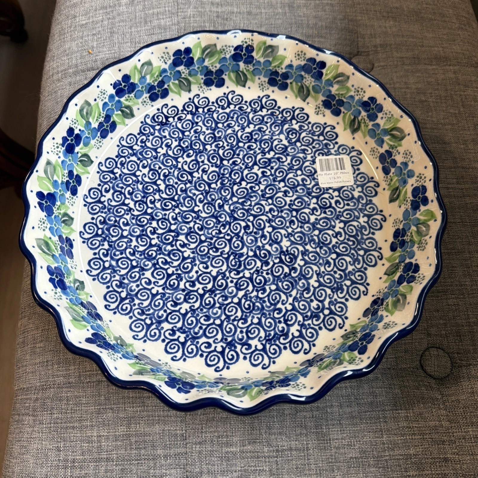 UNIKAT Polish Pottery Pie / Quiche Dish Fluted Edge 10" - Phlox Pattern