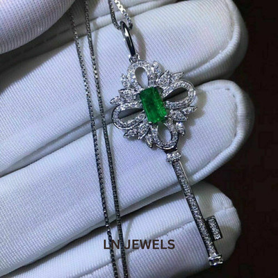 Real Moissanite 1.50Ct Round Cut Key Shape Pendant 14K White Gold Silver Plated