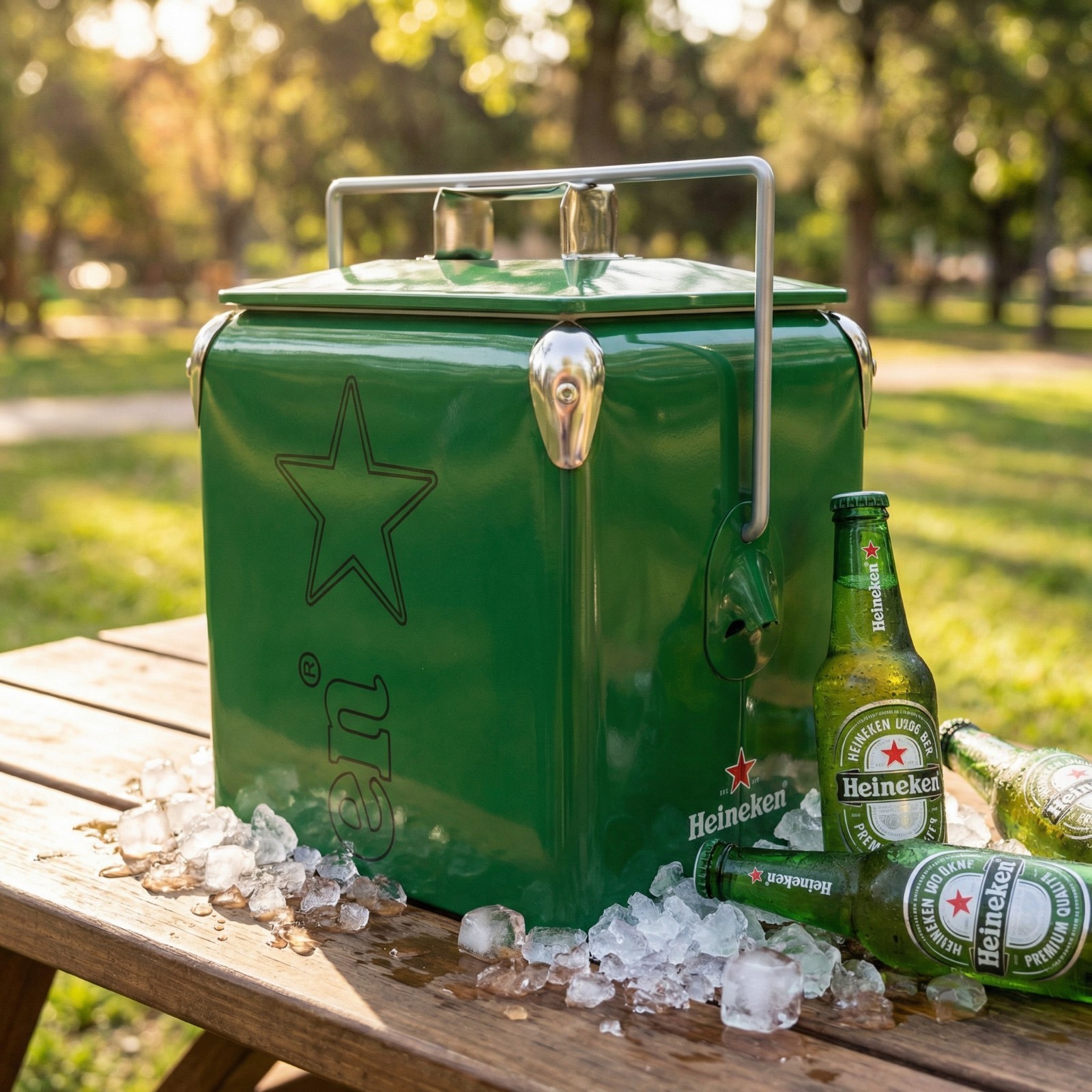 ，14qt Green Retro Ice Chest For Outdoor Parties