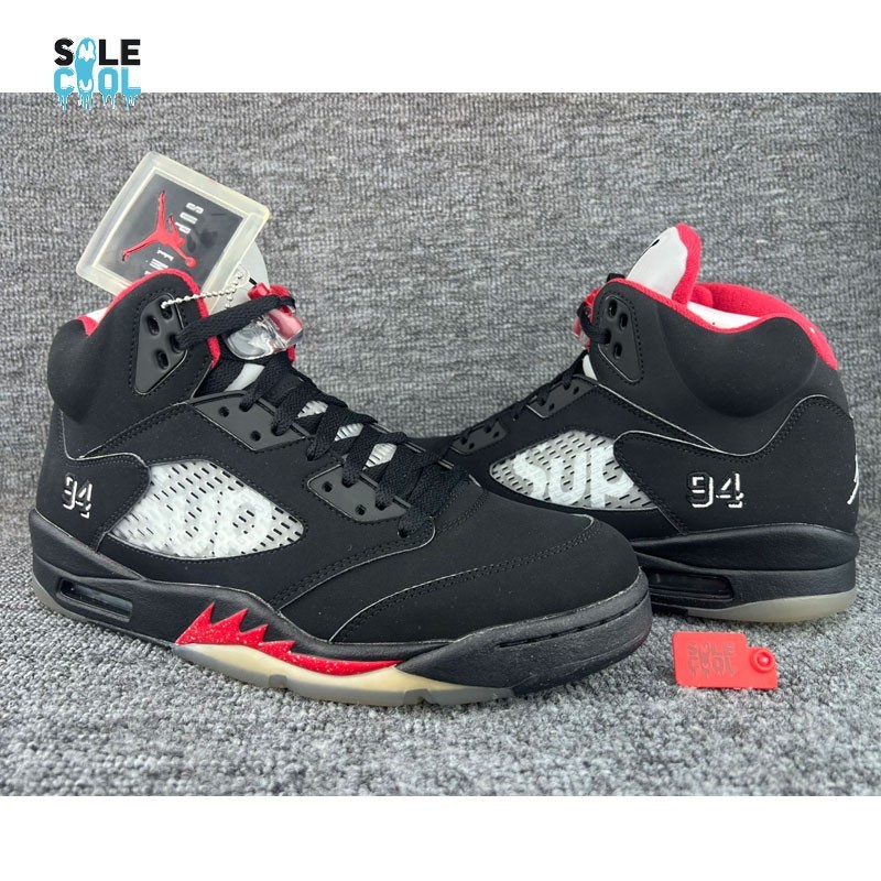 Nike Air Jordan 5 Retro Supreme Black Red Men's Shoes 824371-001