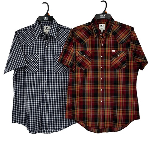 Ely Cattleman Pearl Snap Shirts MED M Lot of 2 Plaid Western Cowboy Short Sleeve - Picture 2 of 8