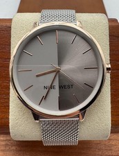 Nine West Womens Watch 30mm Gray Dial Silver Mesh Bracelet Rose Gold NW/1981
