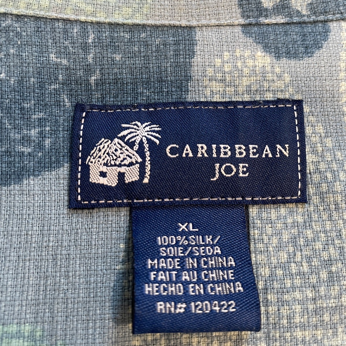 Chemise Hawaïenne Caribbean Joe – Homme XL – 100% Soie Bleue à Motif Floral – Boutonnée