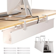 Large Under Desk Cable Management Tray 28.4" No Drill Fabric Cord Hider Wire Org