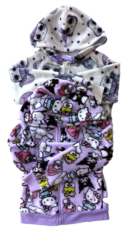 Bundle 2 LOL Ivory White & Hello Kitty Lavender Fleece zip Hooded Sweaters 6x